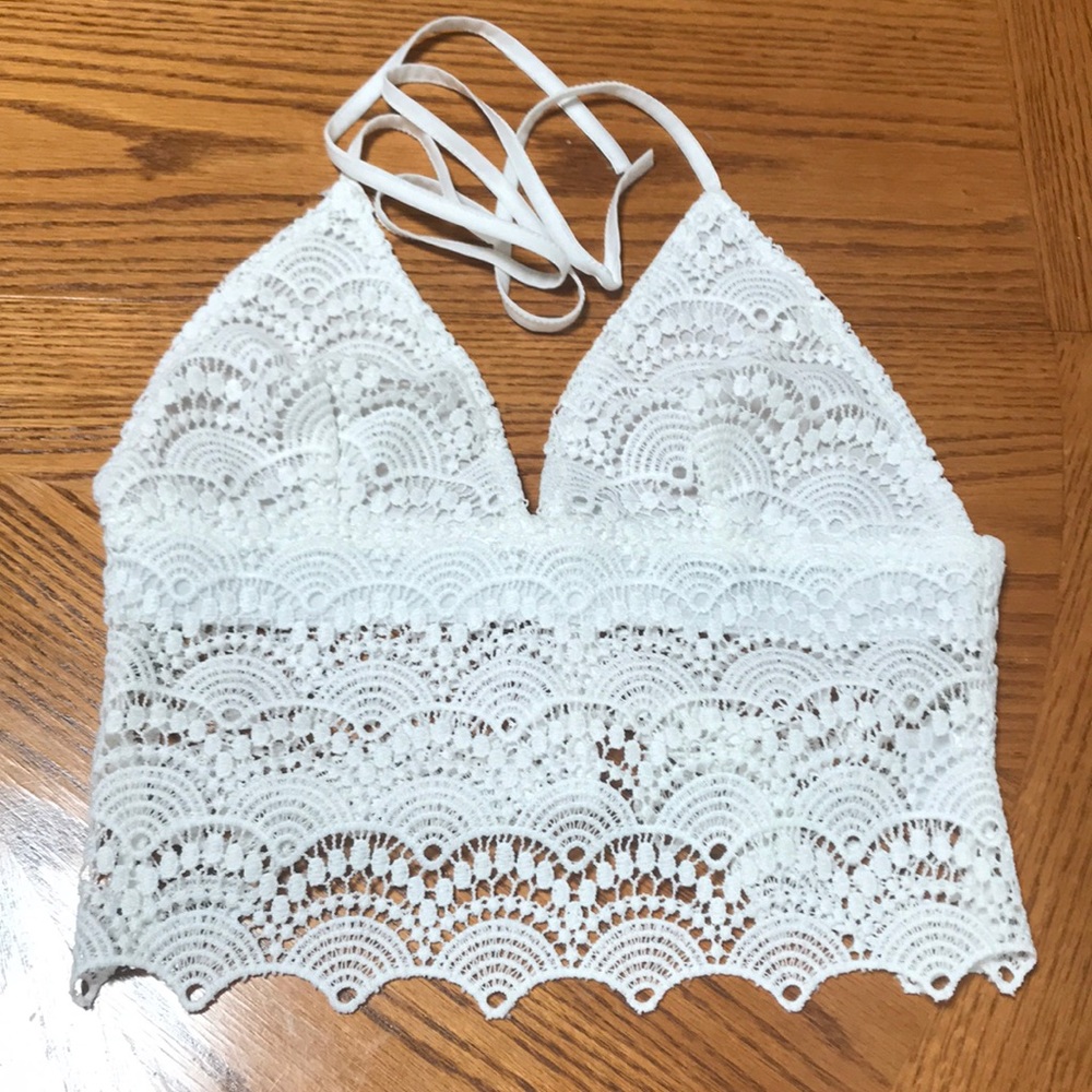 Rehab White Lace Tie Top Crop Top SZ S